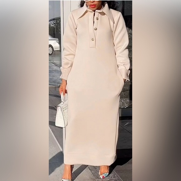 STYLEWE Cream Sheath Dress with Cuffed Long Sleeves - Picture 2 of 3